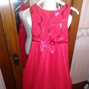 Lovely frilly sleeveless Girls Red Dress size 10